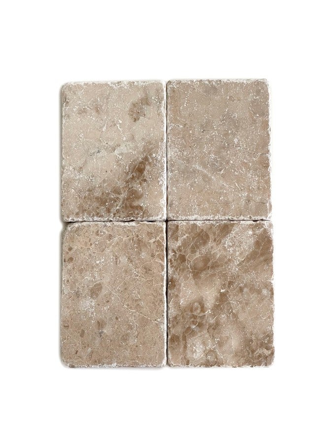 Marble Object Marble 4" x 4" Beige Coffee Cappuccino Coasters Natural Stone Tumbled Coasters Set of 4 Pieces - Image 5